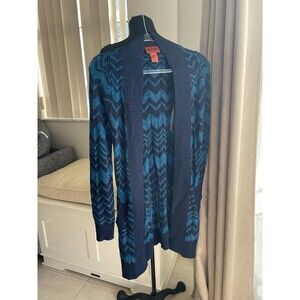 Missoni Target Blue Chevron Size S Long Cardigan Duster Womens Open Front